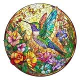 Aeekdook Wooden Puzzle for Adults, Stained Glass Hummingbird Puzzle, Unique Animal Shape Puzzles, Wooden Jigsaw Puzzles for Adults, Thanksgiving for Family Friend (M-11.4 * 11.4in - 200psc)