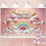 Blissyard Happy Birthday Backdrop Banner Sign Kid Gifts Birthday Party Banner Colorful Rainbow And Cloud Happy Birthday Backdrop With Stars 71x43 Inch Decorative Party Banner