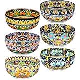 Meolibour Ceramic Cereal Bowls Set of 6, 28 oz Bohemian Soup Bowl, Colorful Bowls Set for Kitchen, Dessert Bowls for Salad, Pasta, Oatmeal, Ramen, Oatmeal, Fruit, Dishwasher & Microwave Safe