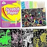 ZMLM Scratch Art Paper Kit: 50pcs Magic Scratch Papers Craft Set 5 Bright Color Drawing Bulk Supplies for Age 3 4 5 6 7 8 Year Old Boy Girl Kid Toy Gift for Birthday Christmas Halloween