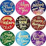 Happy New Year Stickers for Kids Firework Round New Year Labels for Greeting Cards Holiday Party Favors Decoration 500Pcs