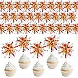 Yymobt 30PCS Foil Firework Cupcake Toppers Red Sparkle Cake Decorations for Birthdays, Weddings, Graduation Parties – Non-Edible Food-Safe Toothpicks
