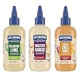 Hellmann's Drizzle Sauce for an exciting Condiment, Dip, Drizzle and Dress Mixed, Gluten Free, Dairy Free, No Artificial Flavors, No High-Fructose Corn Syrup 9 oz, Variety Pack of 3