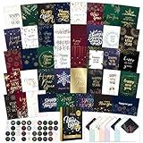 Decorably 40 Pack Foiled Happy New Year Cards with Envelopes & Stickers - 40 Unique Designs with Printed Message Inside New Year Card, 5x7in Happy New Year 2025 Cards, New Years Cards 2025