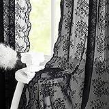 YJ YANJUN Black Lace Curtains 2 Panels - Vintage Floral Black Sheer Curtains 63 inch Length Romantic Gothic Curtains for Bedroom Halloween Decor 52 x 63 Inch