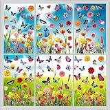 QNTCCX Spring Window Clings Stickers - Enchant Your Glass Windows with 127 Pieces on 9 Sheets - Tulip, Butterfly, and Flower Designs for a Colorful Home Décor