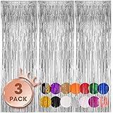 Voircoloria 3 Pack 3.3x8.2 Feet Silver Foil Fringe Backdrop Curtains, Tinsel Streamers Birthday Party Decorations, Fringe Backdrop for Graduation, Baby Shower, Gender Reveal, Disco Party