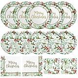 Christmas Party Supplies, Serve 50, Christmas Seasonal Holly Tableware Includes: Paper Dinner Plates, Dessert Plates, Luncheon Napkins and Beverage napkins, Great for Merry Christmas Party Decorations