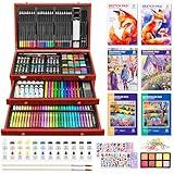 POPYOLA Art Supplies, 269 Piece Deluxe Art Set with 6 Drawing Pads, Watercolor Paints, Crayons, Colored Pencils Set in Wooden Case, Creative Gifts for Artists Adults Kids