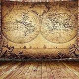 JAWO Old World Map Tapestry, Vintage Wanderlust Pirate Map Tapestry Wall Hanging For Bedroom, Historical Atlas Tapestries Poster Beach Blanket College Dorm Home Decor (71W X 60H)