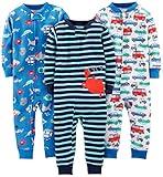 Simple Joys by Carter's Baby Boys' 3-Pack Snug Fit Footless Cotton Pajamas, Blue Sea Life/Navy Stripe/White Cars, 18 Months