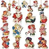 Karenhi Wooden Valentine Hanging Ornament - 24 Pcs Vintage Ornaments for Tree, Red - Valentine's Day Decorations, Cute Style