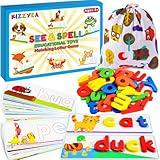 Learning Educational Toys for 2 3 4 5 6 Years Old Boys Girls, See & Spell Matching Letter Game with Alphabet Cards for Kids, Preschool CVC Word Builders Toy, Christmas Birthday Gifts for Age 2-4 4-6