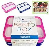 Bento Lunch-Box for Kids and Adults: Leakproof Lunch Boxes with 4 Compartments, Divided Containers for Boys Girls Women Men - School Work Portion Container, Utensils, Blue + Rose Pink Set