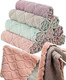 12 Pack Kitchen Towels Quick Dry Washcloths, Coral Velvet Dishtowels Multipurpose Reusable Cloths, Soft Tea Absorbent Cleaning Cloths Double-Sided Microfiber Lint Free Rags.