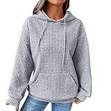 SHAOBGE Womens Fall Sweatshirts Of Today Clearance Women Waffle Knit Cute Hoodies Drawstring Pullover Sweatshirts Fashion Casual Sweaters Comfy Fall Clothes Outfits 2-Gre