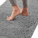 Gorilla Grip Bath Rug Mat 24x17, Thick Soft Absorbent Chenille, Rubber Backing Quick Dry Microfiber Mats, Machine Washable Rugs for Shower Floor, Bathroom Runner Bathmat Accessories Decor, Grey