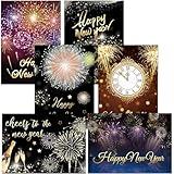 WorldBazaar 24PCS Happy New Year Cards 2025 with Envelopes Gold Foil New Year Thank You Cards Holiday Firework Cards for Business Office