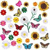 Canlierr 36 Pieces Flower Iron On Embroidered Patches Sunflower Cute Sew On Applique Patches for Clothing Large Colorful Decorative Patches for Clothes Dress Hat Jeans DIY(Vivid Style)