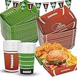 KaKan Football Party Decorations, 101PCS Superbowl Party Decorations 2025, 50PCS Football Paper Food Trays 5lb Large Boats, 50PCS Paper Cups for Football Party Birthday Decorations