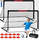 Kids Soccer Goals for Backyard Set - 2 of 6x4 ft Portable Soccer Goal Training Equipment, Practice Soccer Net with Soccer Ball, Cones, Bag, Soccer Set for Kids Youth Toddler Games, Sports Outdoor Play