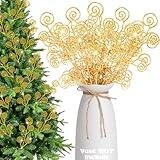 Christmas Tree Curly Picks and Sprays Twigs Glitter Stem, 36 PCS Artificial Stem Picks Ornaments 12 Inch Decorative Candy Shape Sticks for Wedding Christmas Party Home Decor Vase Fillers(Gold)