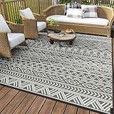 MontVoo-Outdoor Rug Carpet Waterproof 5x8 ft Reversible Patio Rug RV Camping Rug-Plastic Straw Rug Outside Indoor Outdoor Area Rug for Patio Deck Balcony Picnic Beach Outdoor Decor Boho Grey