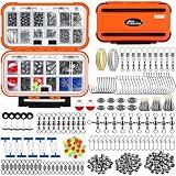 PLUSINNO 253pcs Fishing Accessories Kit, Fishing Tackle Box with Tackle Included, Fishing Hooks, Fishing Weights Sinkers, Spinner Blade, Fishing Gear for Bass, Bluegill, Crappie, Fishing