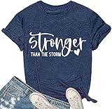 hcihgzr Stronger Than The Storm Letter Print Women's T-Shirt Funny Saying Graphic Novelty Casual Short Sleeve Tee Top（M,2Blue）