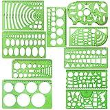 10 Pieces Green Plastic Drawings Templates Measuring Templates Geometric Rulers for School and Office Supplies