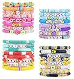 LUYI 32 Pcs Preppy Jewelry Bracelets for Women Clay Bead Colorful Surfer Heishi Bracelet Set Stackable Beaded Friendship Stretch Bracelets Boho Y2K Summer Beach Elastic Layering Bracelets