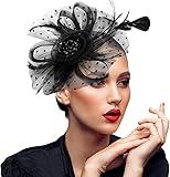 Fascinators Hats 20s 50s Pillbox Hat Cocktail Tea Party for Women (Black, One Size)