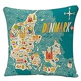 YGGQF Decorative Throw Pillow Cover City Map of Denmark Travel with Danish Landmarks People Food and Animals Copenhagen Pillow Case 18 X 18 Inch Home Decor Pillowcase Cushion Cover