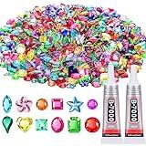 Anezus1200Pcs Craft Gems with 2Pcs B7000 Jewelry Glue, Flat Back Sequins Jewels Embellishments Rhinestones Gemstones for Bedazzling, Decor, Clothing