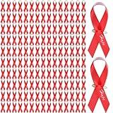 Hanaive 150 Pcs Red Awareness Ribbons with Pins Pins Ribbons Week Heart Disease Awareness Aids/HIV Awareness Ribbon Fabric Lapel Pin Satin Ribbon for Charity Public Social Event Welfare