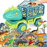 HONGID Dinosaur Truck Toy with 15 Dino Figures & Activity Play Mat, Dinosaur Eggs, Perfect for Kids 3-5 , Stocking Stuffer