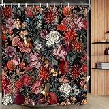 Drgilau Floral Shower Curtain, Vintage Floral Shower Curtain Set Red Flower Plants Bathroom Curtain, Black Floral Boho Shower Curtain with Hooks for Bathroom Decor 72X72 Inch