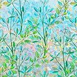3D Stained Glass Privacy Window Film Rainbow Green Leaves Glass Door Film Static Cling Suncatcher Window Cling Covering Tint Anti UV Heat Control for Home and Office,17.5 inches by 78.7 inches