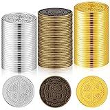 Hanaive 50 Pcs Metal Pirate Coins Spanish Doubloon Replicas Pirate Treasure Metal Tokens Fake Play Coins for Kids Board Games Pirate Party Cosplay (Gold, Silver, Bronze)