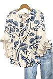 Womens Summer Blouses Dressy Casual Boho Floral Flowy V Neck Ruffle Bell Sleeve Tops Beach Vacation Tshirts Travel Clothes Outfits Seniors 2025(Pattern20, XX-Large)