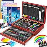 Art Supplies, Back to School Supplies, iBayam 150-Pack Deluxe Wooden Art Set Crafts Drawing Painting Kit with 1 Coloring Book, 2 Sketch Pads, Gift Box for Adults Artist Beginners Kids Teens Girls Boys