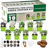 10 Herb Seeds Garden Starter Grow Kit with Green Pots, Markers, Nutritional Soil, Watering, Herb Clipper, Complete Indoor Potted Plant Growing Set for Kitchen DIY