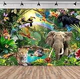 SVBright Safari Jungle Backdrop 7Wx5H Tropical Rainforest Animal Elephant Leopard Woodland Wildlife Palm Leaf Plant for Kids Boys Birthday Decorations Photography Background Banner Photo Booth Studio