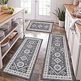 HEBE Boho Kitchen Rug Sets 3 Piece with Runner Non Slip Kitchen Rugs and Mats Washable Kitchen Mats for Floor Thick Kitchen Floor Mat Carpet Runner Rugs for Hallway Laundry Holiday Decor