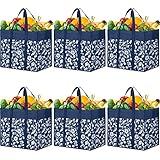 WOWBOX Reusable Grocery Bags Foldable Tote Bags bulk with Reinforced Handles Shopping Bags for Groceries Heavy Duty Large bags Kitchen Reusable Grocery Bags with Waterproof Coating 6-Pack, Blue