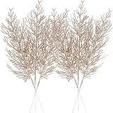 Sea Team 24-Pack Artificial Glitter Pine Tree Twig Ornaments, Decorative Sticks, Glittery Stems, Picks, Branches for Christmas Tree, Small Vase, Holiday, Wedding, Party (14 Inches, Champagne)