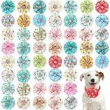 Huhumy 50 Pcs Summer Collar Bows for Dogs Hawaiian Bow Ties Flowers Charms Attachment for Small Medium Large Dogs Cats Collar Accessories Summer Party Costumes