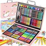 Soucolor Arts and Crafts Supplies, 183-Pack Drawing Painting Set for Kids Girls Boys Teens, Coloring Art Kit Gift: Crayons, Oil Pastels, Watercolors Cake, Colored Pencils Markers, Sketch Paper