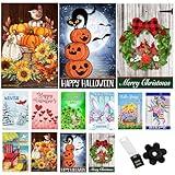 Seasonal Garden Flags Set of 10 12x18 inch Double Sided Yard Flags, Outside Small Garden Flag with Anti-Wind Clip and Stopper, Outdoor Holiday Lawn Decorative Decor