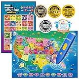 Bilingual Interactive for Kids Talking USA Map Alphabet Poster for Toddlers Learning and Educational Toys,Talking Educational Chart for Ages 3 to 12 Years Old,Learning ABC Letters for Preschool/Gift